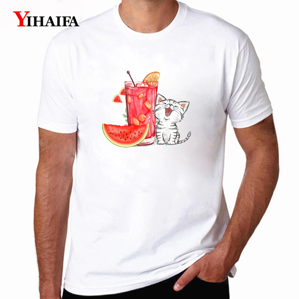 

YIHAIFA Men T-Shirt Cartoon Fruit Cat Graphics Tees Short Sleeve Casual Tops Mens Funny T Shirts Streetwear Tee Shirt