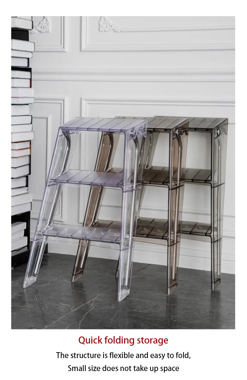 JOYLOVE Japanese Household Ladder Transparent Acrylic Portable Telescopic Folding Ladder Storage Three-step Pedal Plastic Ladder JOYLOVE Japanese Household Ladder Transparent Acrylic Portable Telescopic Folding Ladder Storage Three-step Pedal Plastic Ladder