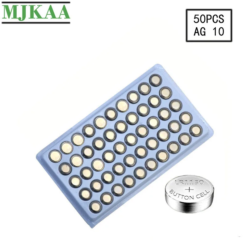 MJKAA 50 шт. AG10 189 LR54 щелочная батарея для монет 1 55 в SR54 389 LR1130 SR1130 кнопки батареи часов