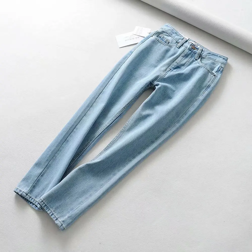 Черные джинсы с высокой талией, джинсы для мам, Женские винтажные джинсы-бойфренды для женщин, укороченные джинсы в Корейском стиле, синие джинсовые штаны - Цвет: Light blue