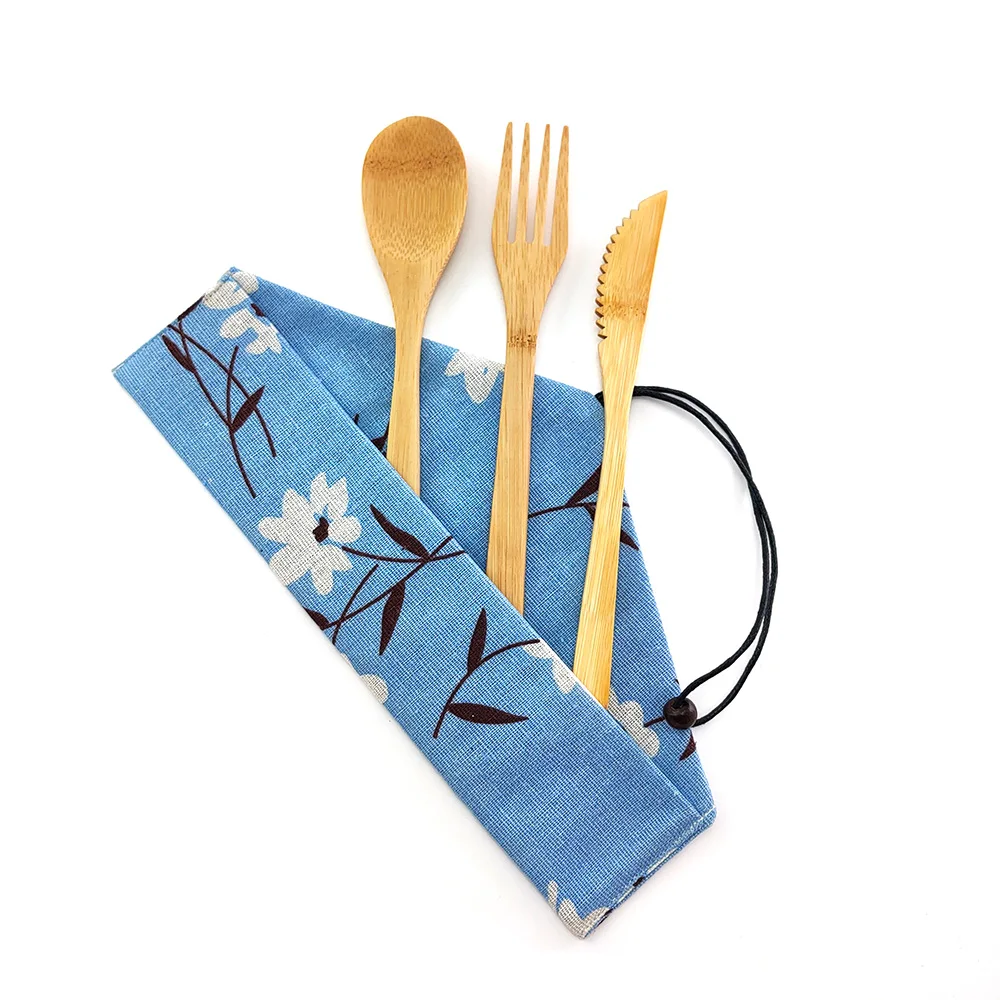 Natural Bamboo Utensils travel Cutlery Set Eco-Friendly Wooden Outdoor Portable Reusable Zero waste bamboo cutlery set | Дом и сад
