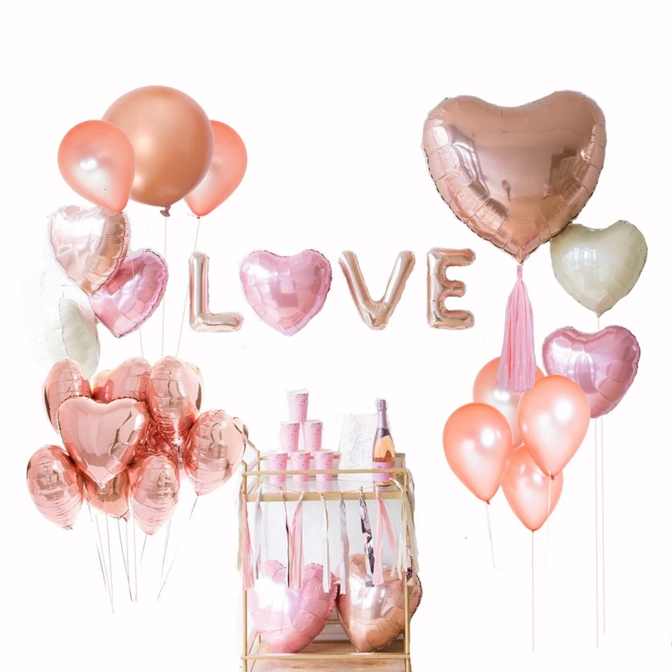 1 Набор серия розово-золотого цвета Звездный воздушный шар из фольги шампанское сердце шар Свадебная вечеринка Декор латексные шары для украшения дня рождения