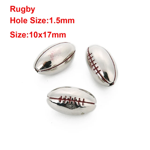 2pcs/lot Copper Rugby basketball baseball beads Copper Spacer Bead Fit DIY Sporting Jewelry Making For Sports Bracelet Warehouse Rhodium
