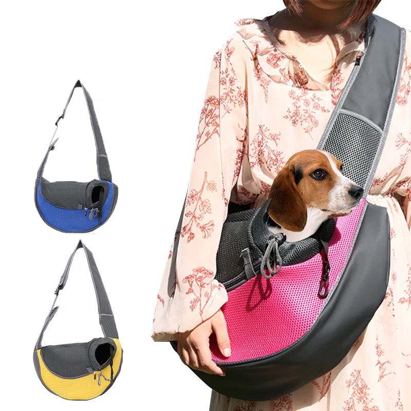 Bolsa de viaje para perros y gatos, bolsa de malla Oxford para mascotas, portátil, Rosa, con cabestrillo, cubierta frontal, productos para cachorros
