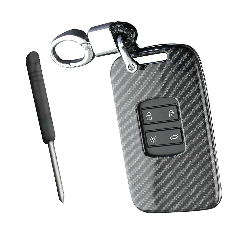 

Car Key Cover for Renault Key Cover Carbon Fiber Imitation Hard Key Case Chain For Renault Kadjar Megane Koleos