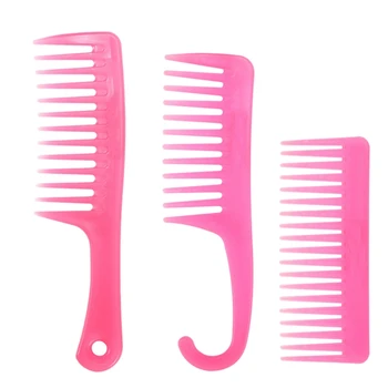 

3PCS Large Wide Tooth Combs of Hook Handle Detangling Reduce Hair Loss Comb Hairdress Salon Dyeing Styling Brush Tools