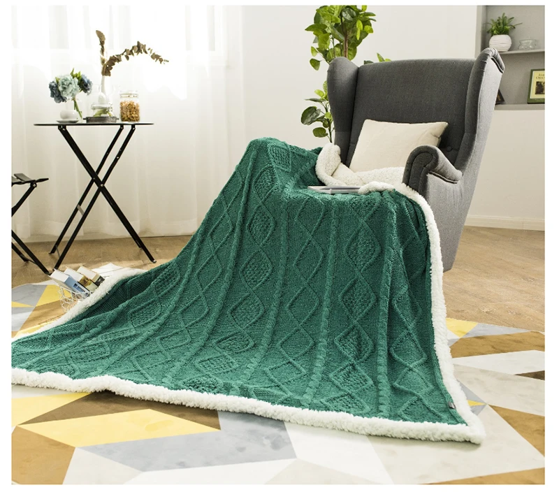 Утепленное одеяло из овечьей шерсти, Двухслойное шерпа, плюшевое флисовое толстое вязаное одеяло, кровати, диван, зимнее одеяло, покрывало