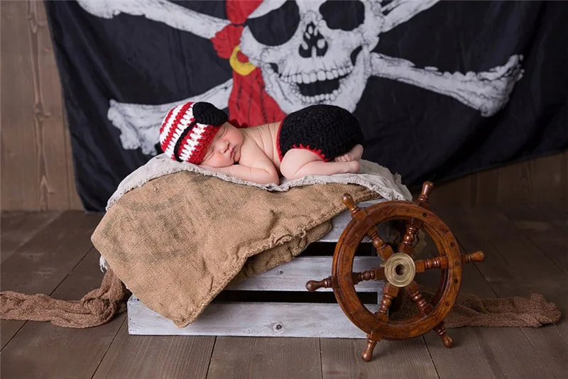 Вязаные для новорожденных мальчиков; костюм пирата; реквизит для фотосъемки; аксессуары для новорожденных; вязаные наряды для фотосессии
