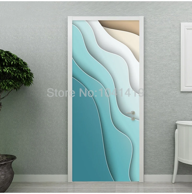 Modern Abstract Door Sticker 3D Geometric Line Mural Wallpaper PVC Self-Adhesive Waterproof Door Poster Home Decor Wall Stickers
