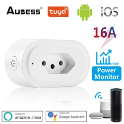 16A/10A Tuya Brazil Power Plug Wireless Wifi Bluetooth Socket With Power Monitor Smart Home Outlet Works With Alexa Google Home