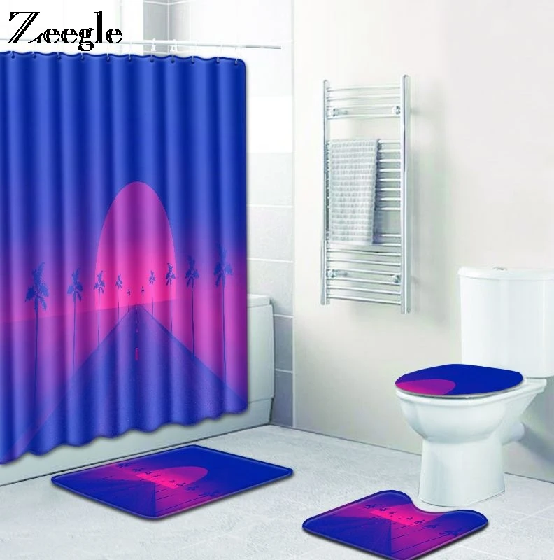 Zeegle 4pcs Bath Mat Set Anti Slip Toilet Pedestal Rug Foot Mat Flannel Soft Toilet Seat Cover Mat Absorbent Bathroom Doormat