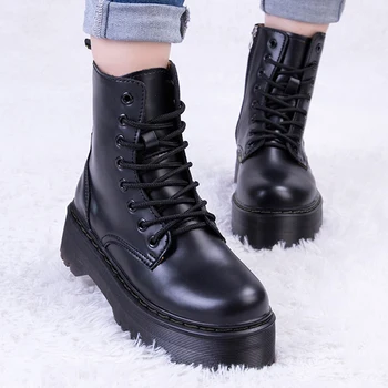 

Platform Women Boots For Martin Ankle Boots Winter Shoes Female Snow Motorcycle Boots Soft Leather Sexy Punk Booties Botas Mujer