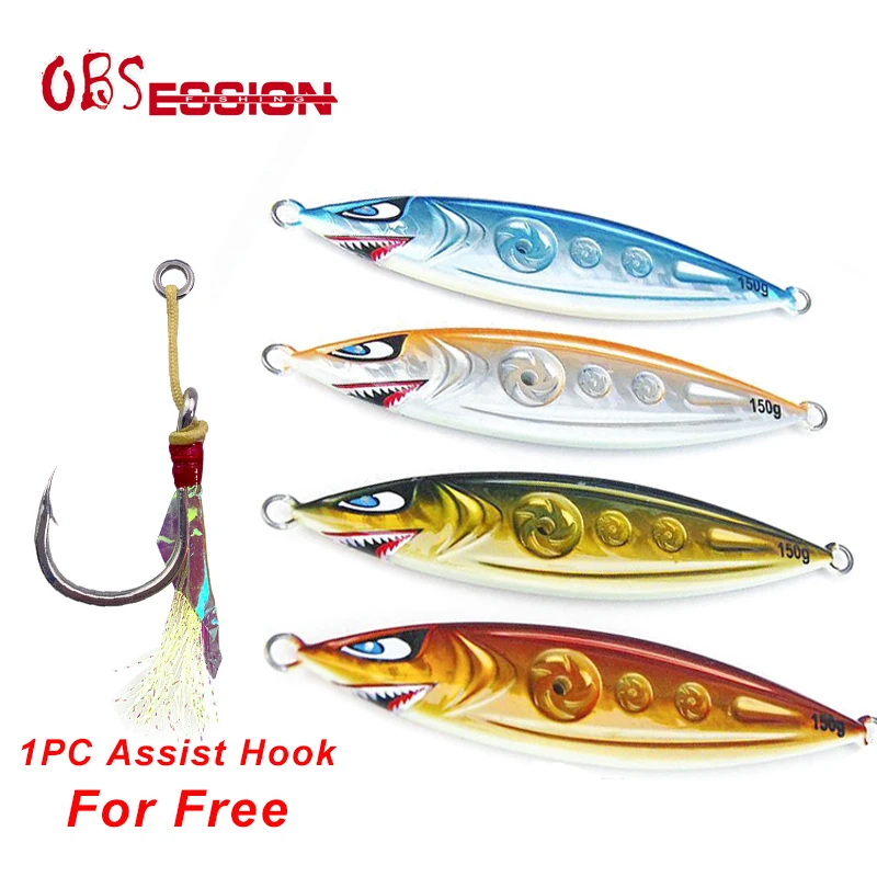 

OBSESSION Butterfly Metal Jigging Lure With Hooks Sinking Glow Lure150g200g250g Lead Fish Slow Falling Jigs Saltwater Lure Bait