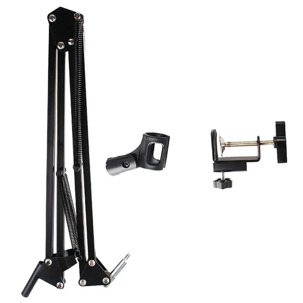 

1 Set Steel Microphone Suspension Boom Scissor Arm Stand Black for Studio Broadcasting Recording Stage