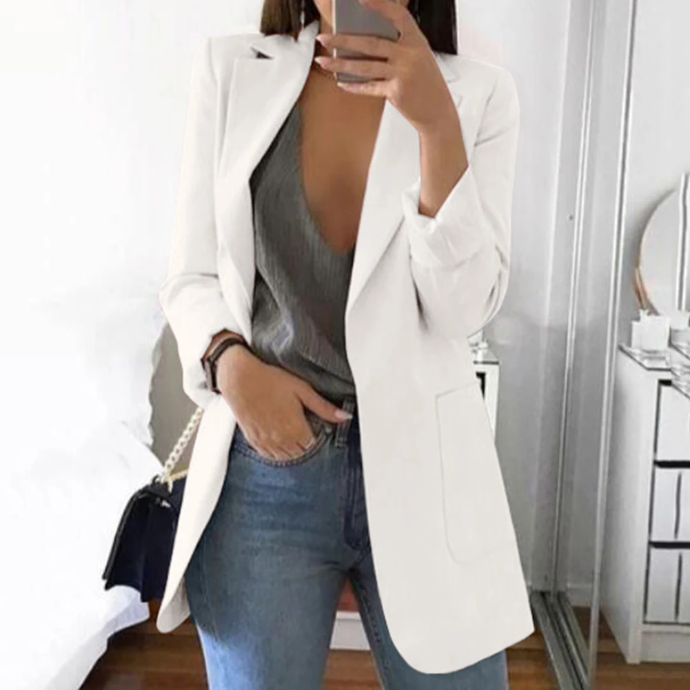 lawn suits Solid Long Style Black Women Jacket and Blazer Female Notched Collar Asymmetrical Ladies Blazer feminino Coat chaqueta mujer women's shorts and blazer suit set