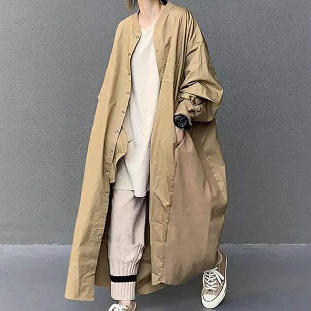 

2020 spring and autumn clothing new Japanese simple color matching long over-the-knee windbreaker jacket loose windbreaker