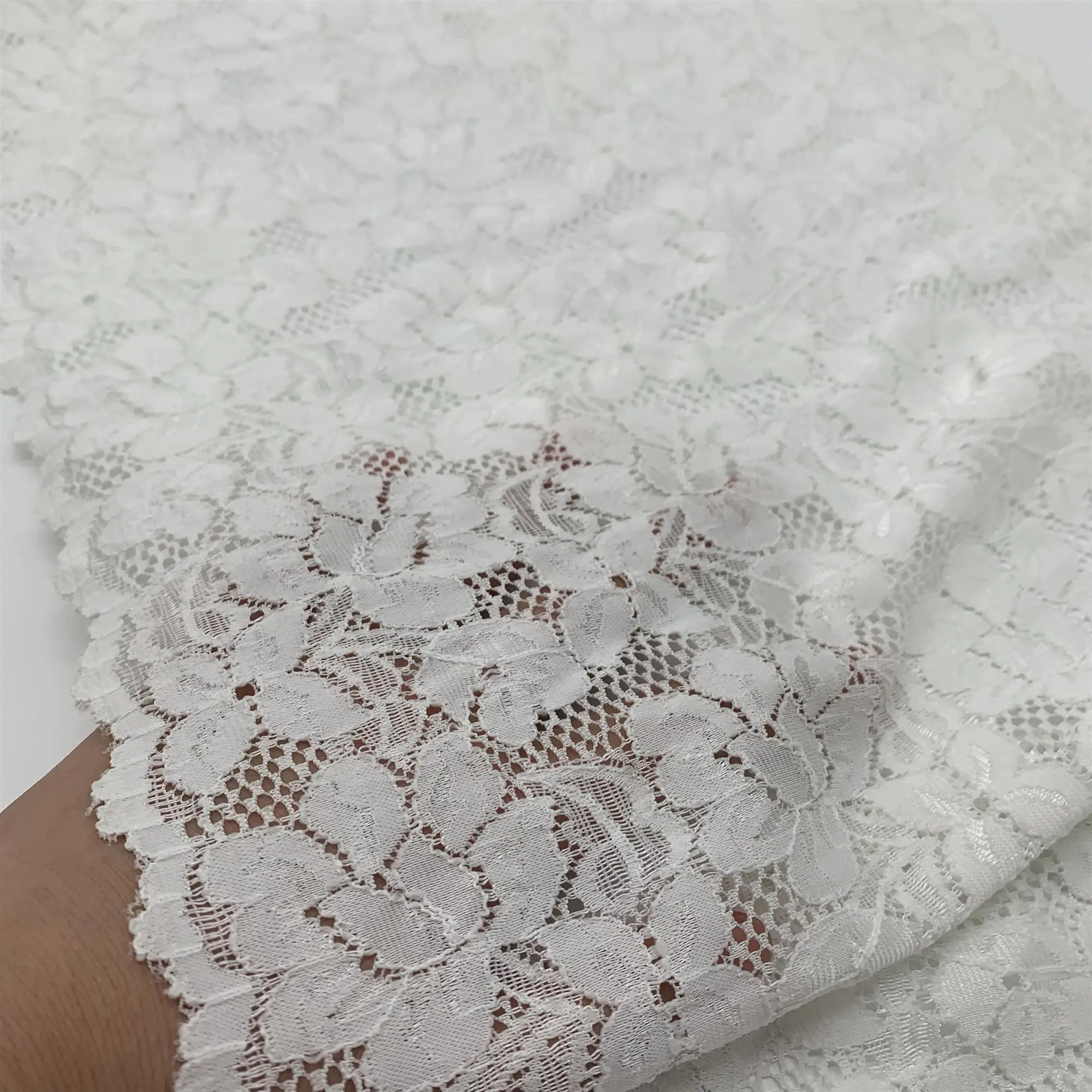 3y/lot 30cm Width Floral Stretch Lace Trims Wide White 2