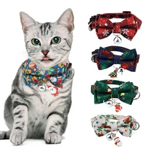 

Christmas Cat Collar With Bell Cats Kitten Double Layer Bowknots Pet Adjustable Kitten Christmas Pet Collar For Xmas Gift
