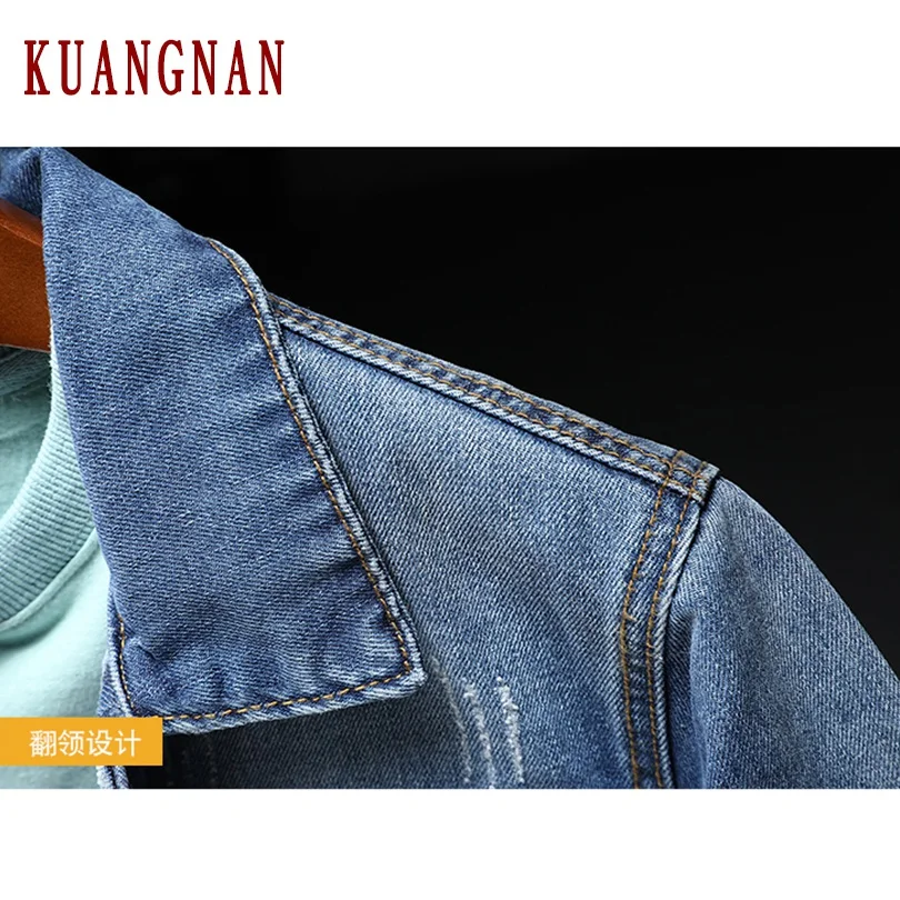 KUANGNAN джинсовая куртка с вышивкой мужская куртка джинсовые куртки для мужчин Японская уличная Мужская куртка, пальто осень Новая ветровка 6XL