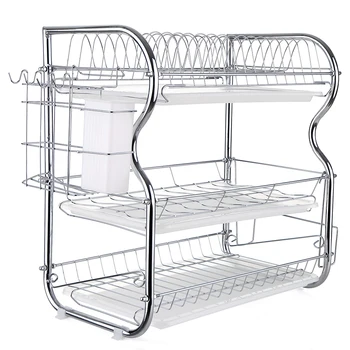 

3-Tier Multi-functional Dish Rack Kitchen Supplies Storage Draining Rack with Chopsticks/Knives/Cutting Board Holder Drainboard