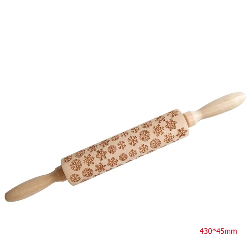 Snow (43cm) LMETJMA, 3D Ручка, Рождественская деревянная Скалка, лазерная гравировка, для выпечки, пиццы, для выпечки, ролик для теста, ролик для печенья KC0308 - Цвет: Snow (43cm)