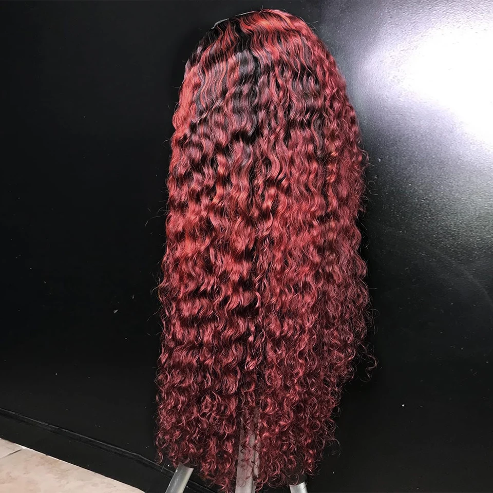 13*4 вьющиеся Омбре T1B/99J цвет кружева передние человеческие волосы парики для черных женщин бразильские волосы remy парик предварительно выщипанные отбеленные узлы