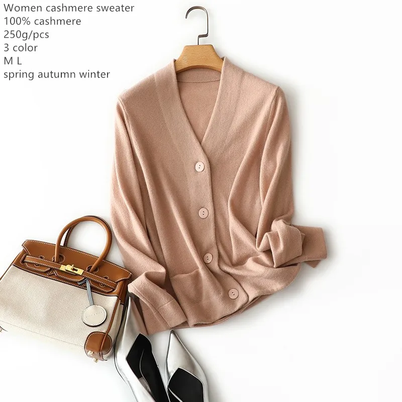 Женский кашемировый свитер с V-образным вырезом и длинным рукавом |