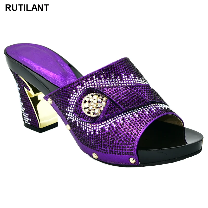

Woman Sandals 2019 Summer Nigerian Women Wedding Shoe Decorated with Rhinestone Ladies Sandals with Heels Slip on Shoe for Women