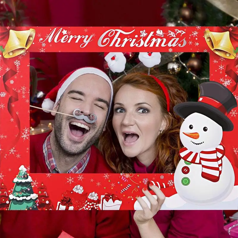 Amosfun Christmas Photo Booth Prop Frame Merry Christmas Party Selfie Supplies Christmas New Year Party Decorations 650x500mm