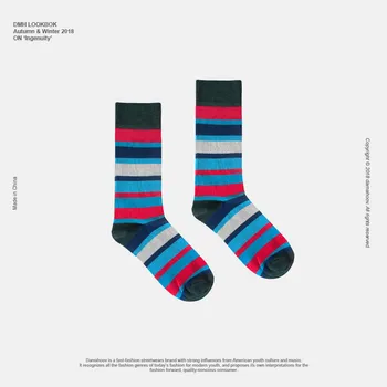 

New High Quality Creative Casual Men Funny Happy Cotton Splicing Coloring Striped Art Personality Trendsetter Cool Socks Men Sox