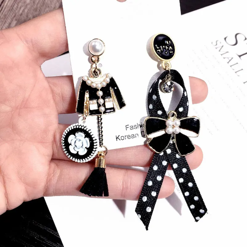 

Luxury Creative Clothes Dot Bow Earrings Long Tassel Flowers Earrings Chic INS Fashion Earrings