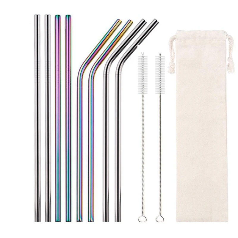 Vibrant Reusable Eco-Friendly Stainless Steel Straw Set - 10 Colorful Straws