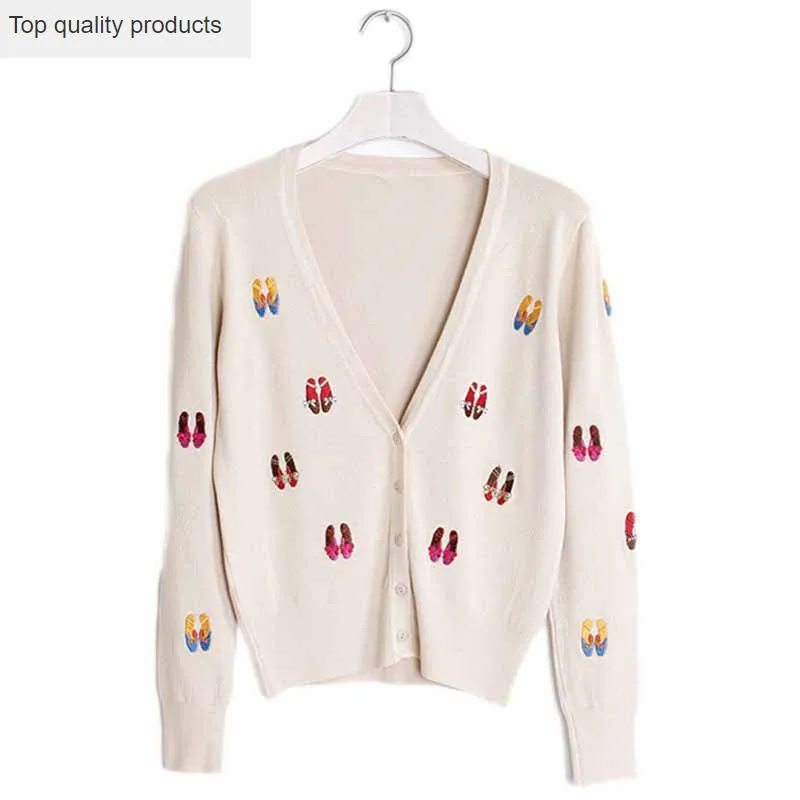 Embroidery Shoes Cardigan Sweater Women 2020 New Summer and Autumn Knitted Short Coat Female Cardigans Jackets LH1037 |