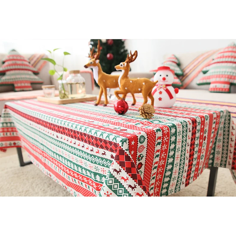 

Christmas Tablecloth Cotton Linen Table Cloth Rectangular Nordic Vintage Home Furniture Anti Dust Table Cover Holiday Decoration