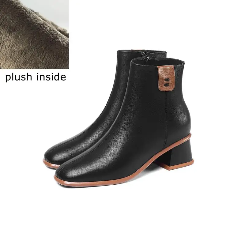 plush inside ALLBITEFO/Женская обувь для отдыха из натуральной кожи с закрытым носком; горячая распродажа; выразительные ботильоны; Новинка; сезон осень-зима; Современные сапоги для девочек - Цвет: plush inside