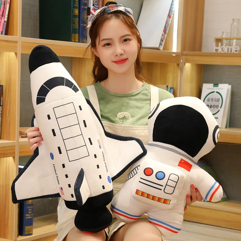 Nice 1pc  Plush Astronaut Spaceship Toy Stuffed Soft Doll Cartoon Pillow Kids Toys Creative Plane Children Boys Birthday Gift acousto optic space rocket toy astronaut spaceship toys model shuttle space station rocket aviation series toys child gift