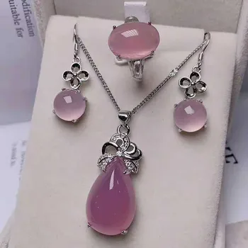 

Jade suit three piece Necklace 925 silver inlaid agate jade jewelry Pendant Earring Ring