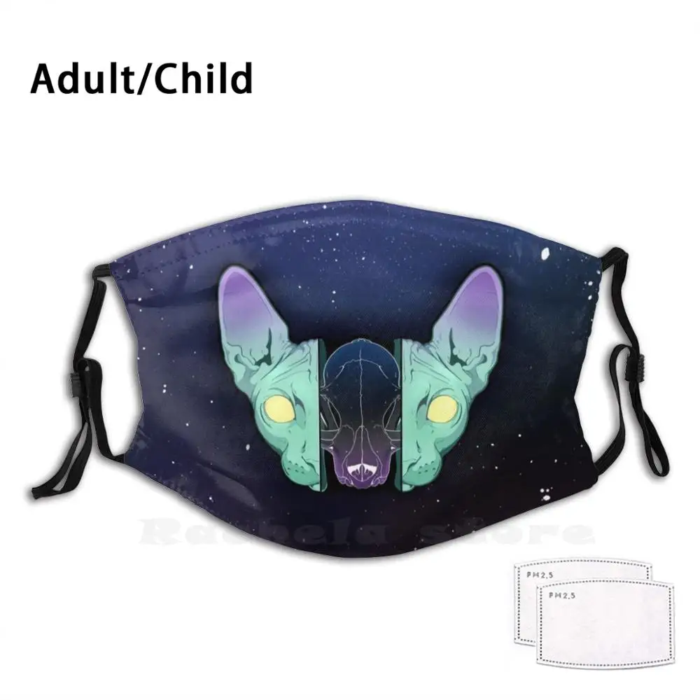

Sphinx Cat And Skull Funny Print Reusable Filter Face Mask Cat Skull Skull Sphinx Cat Macabre
