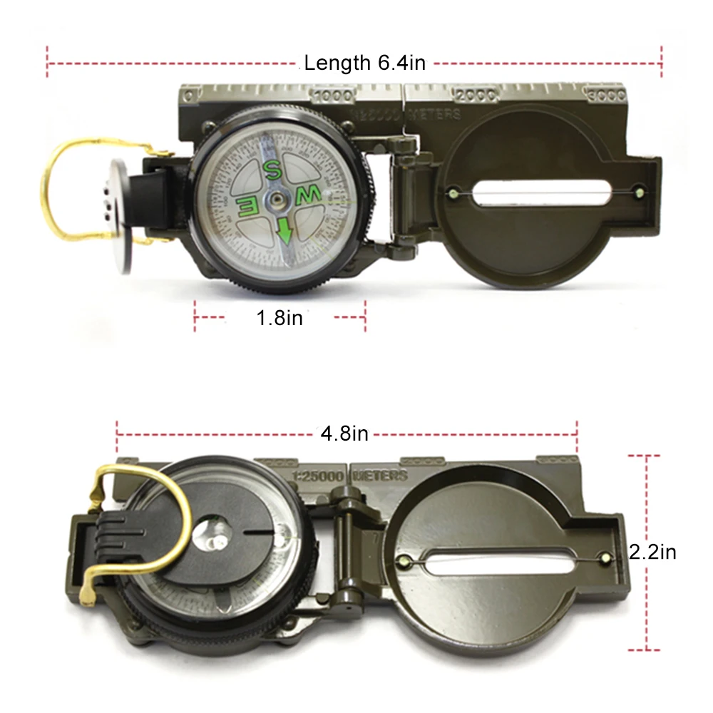 Eyeskey DC1001 Portable Camping Compass Folding Lens Compass Metal Military Marching Lensatic Army Green