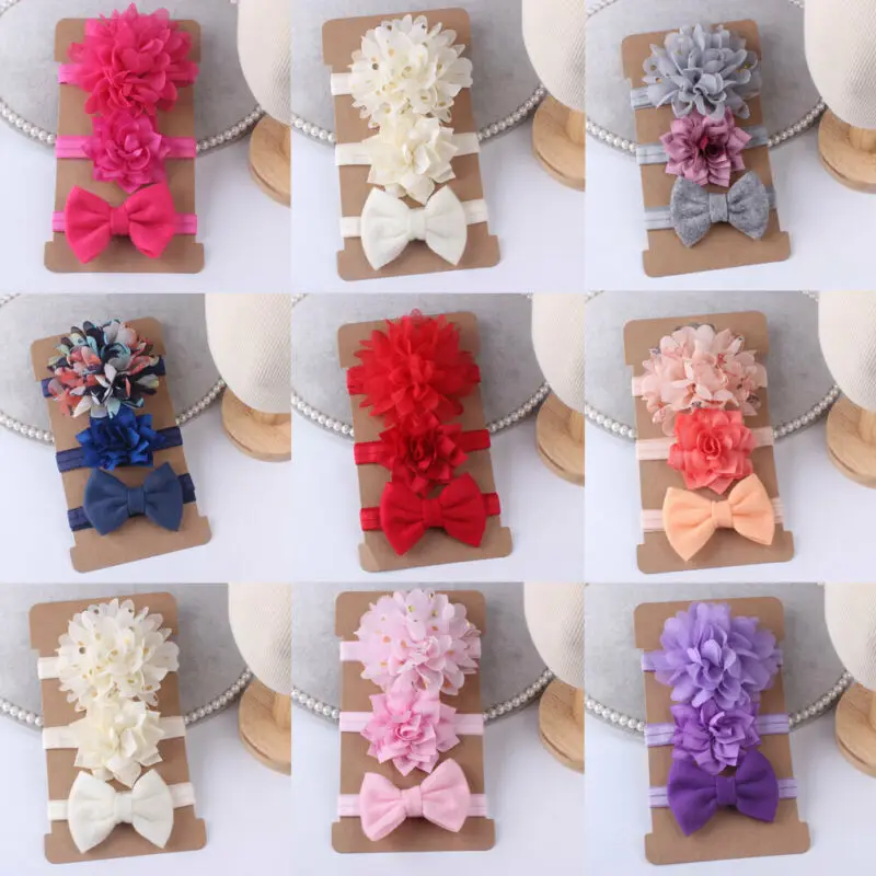 

2019 Baby Girls Bunny Bows Kids Turban Headband Bow Hair bands Head wrap Lovely 3PCS Elastic Bowknot Hairband Set