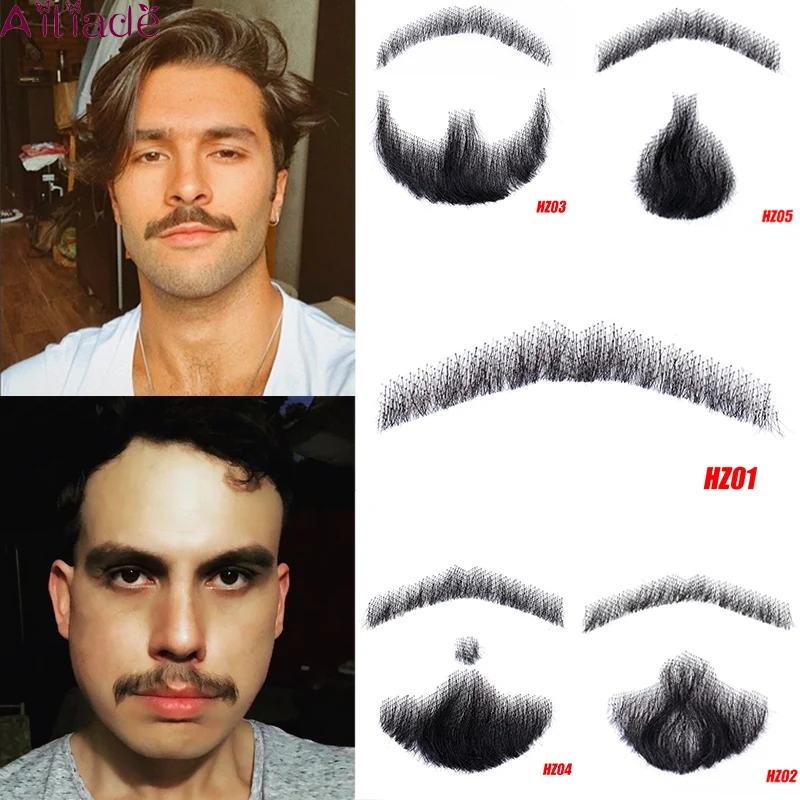 

AILIADE Lace Beard For Men Cosplay Lace Invisible Fake Beards 100% Hair Hand Made Mustache Remy Invisible Beards