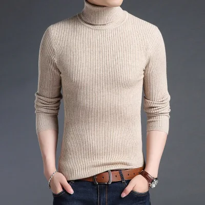 Covrlge мужской свитер осень зима мужская водолазка сплошной цвет повседневные мужские свитера тонкий бренд трикотажные пуловеры MZM048 - Цвет: Camel