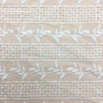 

Pure Cotton Cloth Leaf branch Fabric Stripe lace Full Embroidery Lace Fabric Women's Summer Clothes cuffs skirt Hem 135cm Width