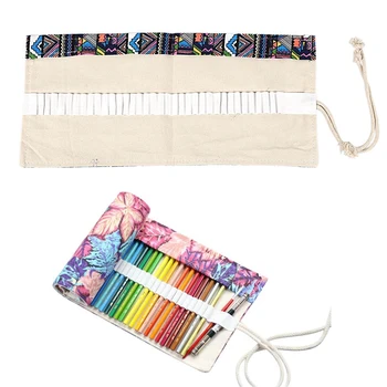 

2 Pcs School Canvas Roll Pouch Pen Storage Pecncil Box 36 Holes National Style & Maple Leaf