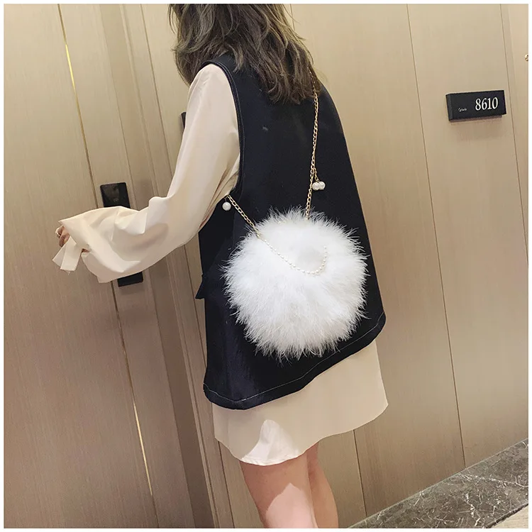 Роскошная меховая сумка с жемчугом, женские роскошные дизайнерские страусиные перья, круглая вечерняя сумочка, знаменитые брендовые сумочки, Осенние Зимние кошельки