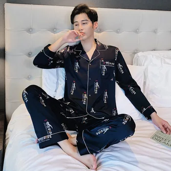 

Autumn New Style Men Snow si shui yi Two-Piece Suit Fashion Long Sleeve Model Silk Casual Clothing May Be Outer Wear