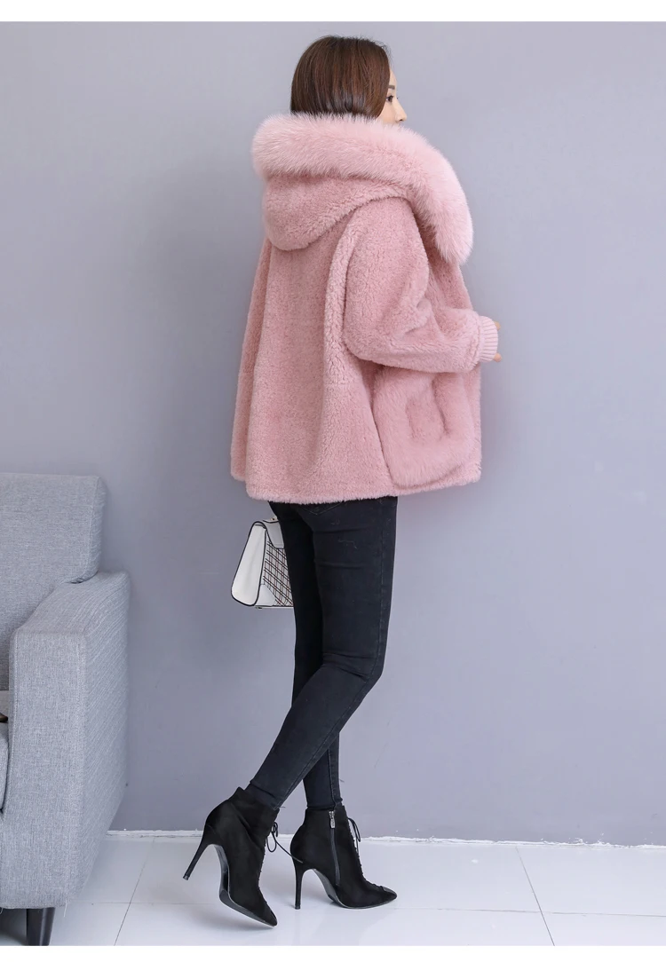 Зимнее модное женское пальто из искусственного меха с капюшоном на молнии толстое теплое розовое размера плюс шерстяное короткое меховое пальто женская верхняя одежда с длинным рукавом