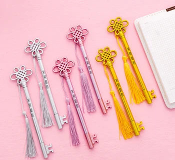

Wholesale 100pcs/Lot Creative Key Gel Pen 0.38mm Palace Romantic Pendant Neutral Black Pen Office Stationery GP495