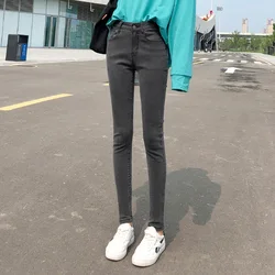 Mulheres estiramento de cintura alta clássico retro calças jeans senhora plus size 38 40 calças magras empurrar para cima leggings mãe calças de brim lápis