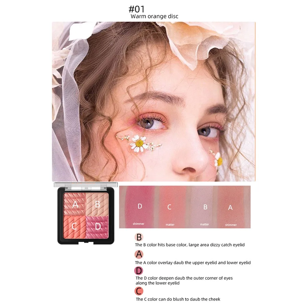 

Eyeshadow Palette Makeup Cosmetics Diamond Glitter Metallic 4 Color Nude Creamy Pigmented Professional Mini Shadow Kit